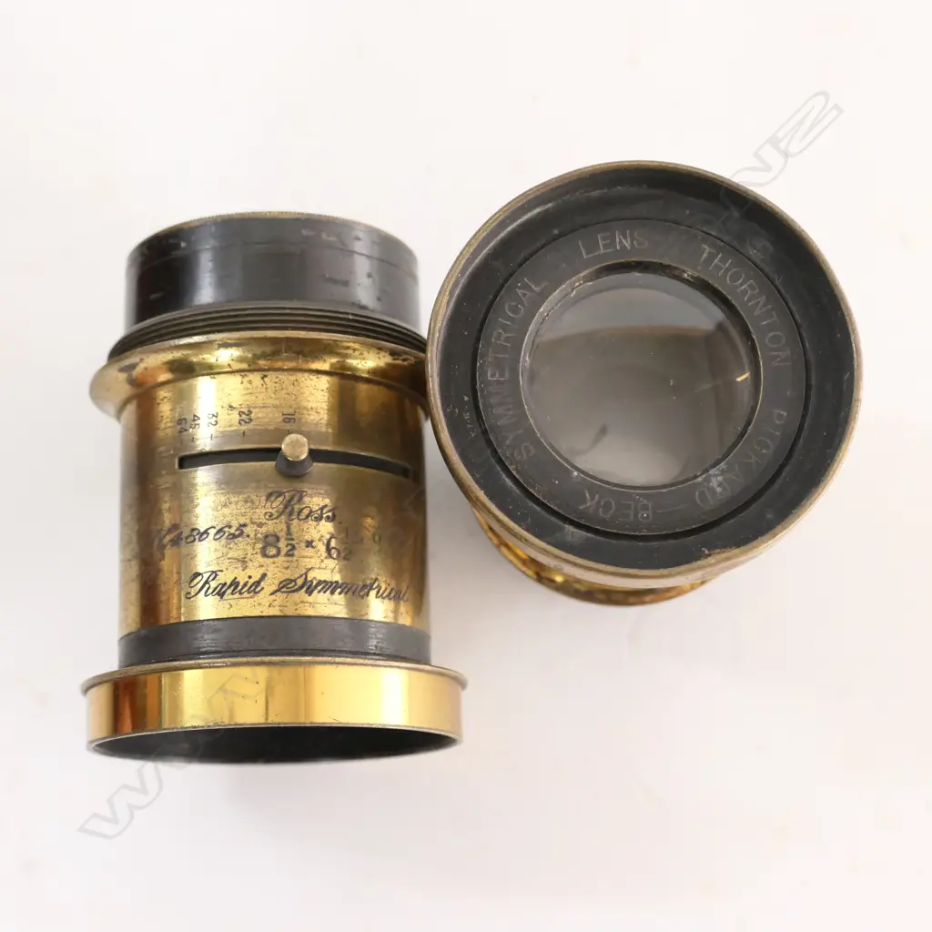 10 VARIOUS CAMERA LENSES by DALLMEYER; THORNTON PICKARD; ROSS, ETC. IN MAHOG BOX Image 1++